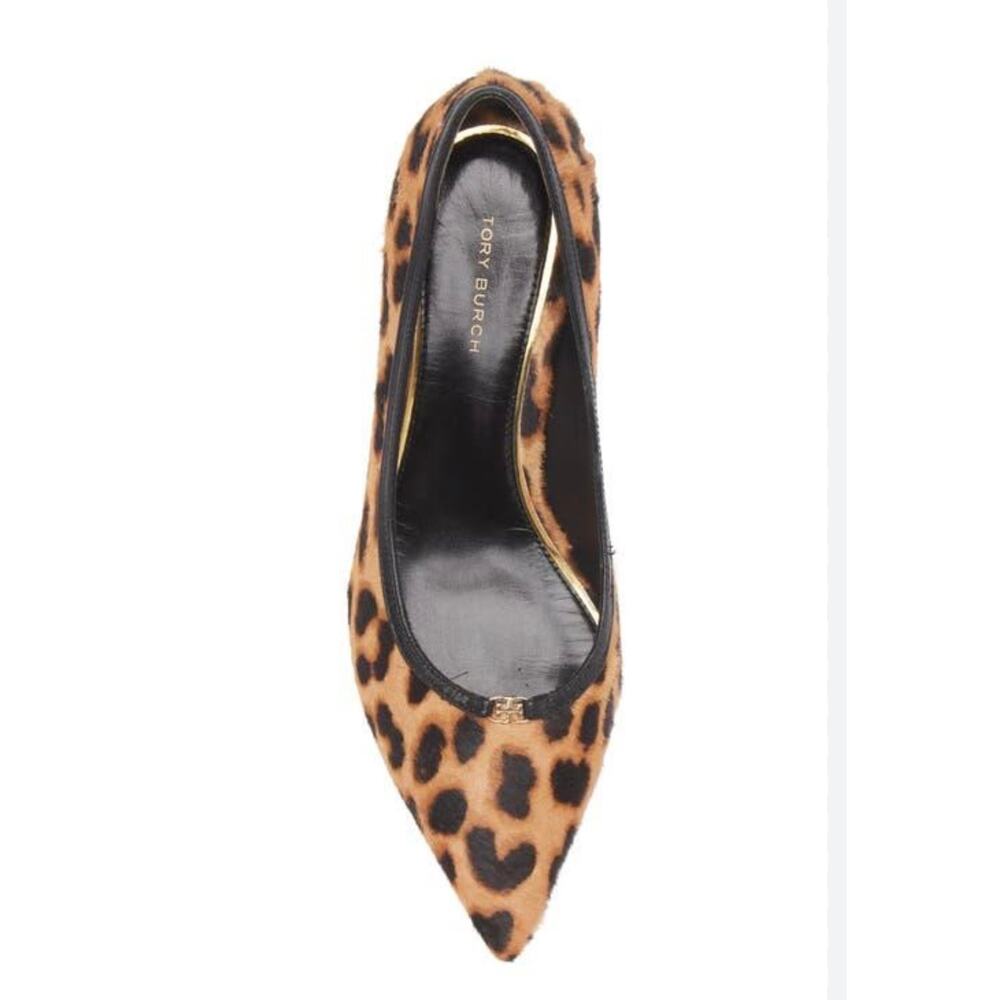 Tory Burch Double T Leopard Calf Hair Kitten Heel Pumps 5.5